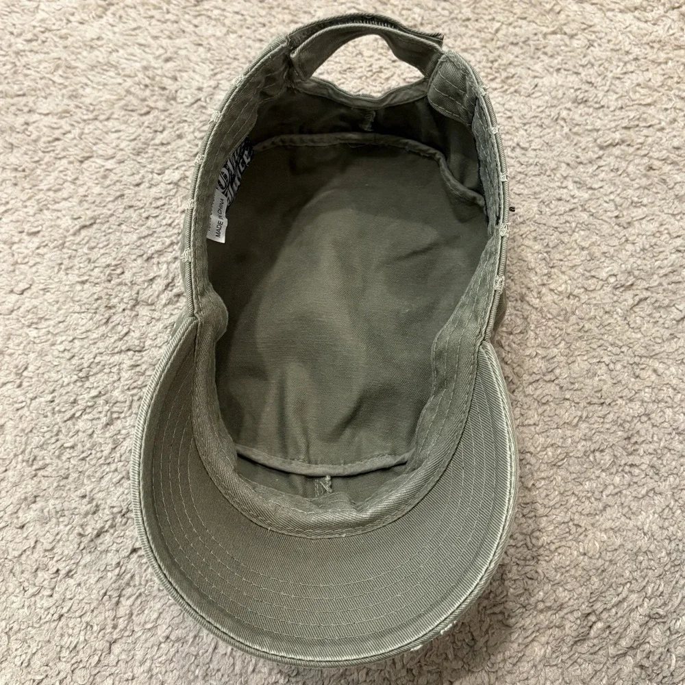 Vintage Y2K Fleur De Lis Cadet Hat Cap Adjustable Olive Green Military Style